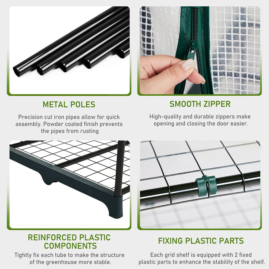 Outvita Walk-in Greenhouse, Outdoor Durable PE Plant Green House for Frost Protection with 3 Tiers 4 Shelves, Shelf Clips, Roll-up Zipper Door, 56"x29"x77" Green