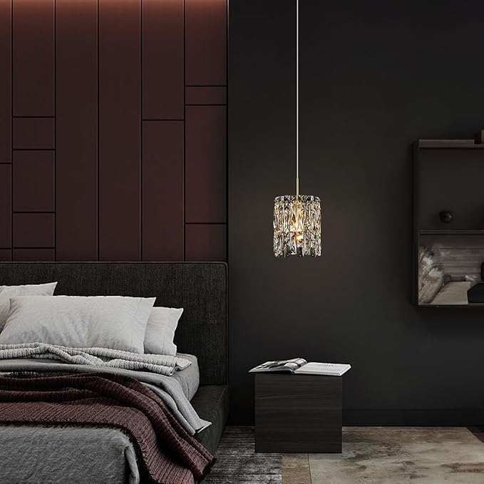 Modern K9 Crystal Pendant Lights Kitchen Island,1 Lighting Gold Chandeliers for Dining Room Light Fixtures Over Table,Hanging Chandelier for Kitchen Island Entryway Bathroom BedHead Light