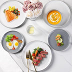 GBHOME 12 Pieces Ceramic Dinnerware Set, Modern White Dish Set for 4，Scratch Resistant Smooth Plates and Bowls Sets，Oven Safe，Microwave & Dishwasher