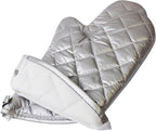 Silver Oven Mitts,Quilted Cotton Lining 13 Inch Oven Gloves,Heat Resistant for Kitchen Cooking,Grilling,Backing,Set of 2