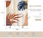 Glawry Abstract Tropical Shower Curtain Watercolor Navy Blue Brown Boho Palm Leaf Simple Minimalist Chic Bathroom Modern Botanical 60Wx72L Inches Bath Accessories Art Home Decor Fabric 12 Pack Hooks