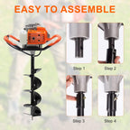 72CC Newly Upgraded Post Hole Digger Gas Powered, 2 Stroke Auger Post Hole Digger with 3 Drill Bits (4" &6" & 12") + 2 Extension Rod for Planting - Ideal for Farm & Garden