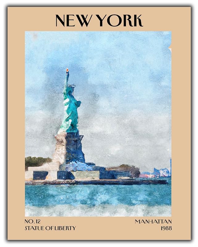 Retro Vintage New York Wall Art Print - 11x14 Unframed Poster - New York City Souvenirs, Cute Trendy Colorful Wall Decor (Statue of Liberty, 11x14")