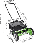 16 Inch 5-Blade Push Reel Lawn Mower, Cordless Manual Lawn Mower with Grass Catcher, Adjustable Cutting Height, Walk-Behind Lawn Mowers for Yard, Garden
