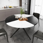 VOWNER Modern Round Dining Table for 4-6 People, 47 Inches Wood Kitchen Table, Dining Room Table with Metal Legs, Circle Coffee Dining Room for Living Room, Home, Apartment, Black and White