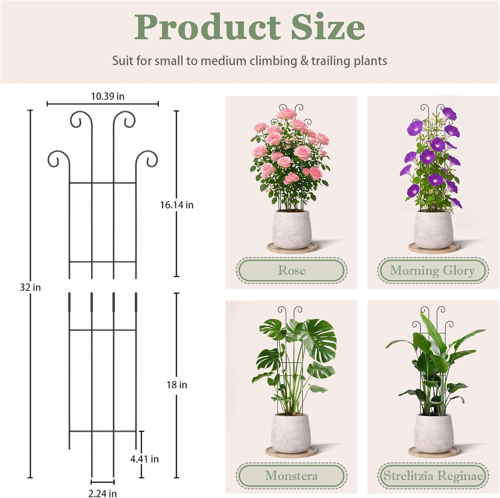2 Set 32'' Taller Plant Trellis for Climbing Plants Indoors & Outdoor, Garden Metal Trellis Plant Support for Potted Plants, Houseplants, Flowers Vine, Ivy, Pothos, Monstera