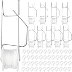 Greenhouse Trellising Kit, 10 PCS Tomato Hooks with String & 100 PCS Support Clips, Metal & Nylon, White, Linear Plant Support, Tomato Trellis