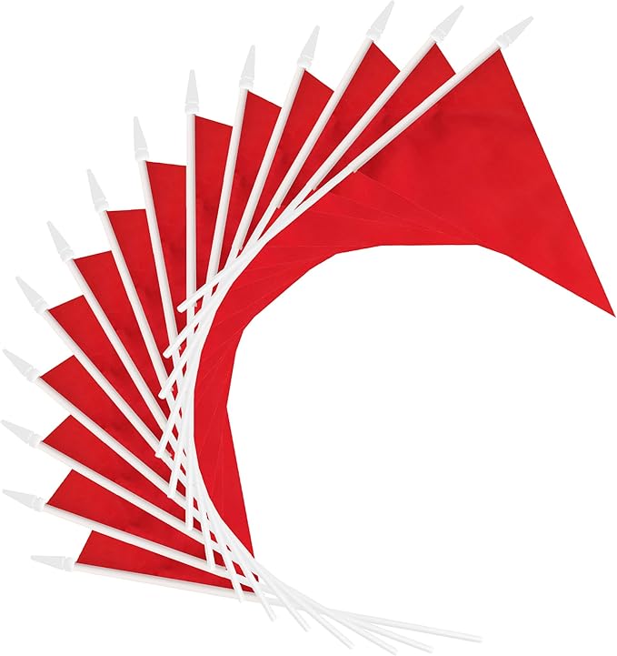 12 Pack Red Pennant Flags Small Mini Hand Held Solid Color Pennant On Sticks Flags with 12.6"Solid Pole & Spear Top,Party Events Celebration,School,Grand Opening,Kids Birthday,Sports Clubs,Flower Pot
