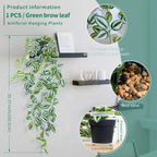 LOYWREE 3 Pack Fake Hanging Plants - Small Potted Plants with Green Eyebrow-Leaf Trailing Vines, Indoor Outdoor Aesthetic Decor for Office, Living Room Shelf & Home Accent (Black Pot)