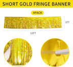Laser Gold Christmas Decorations Tinsel Garland Parade Float Decorations for Trailer 4Pack 12FT Christmas Party Decor Ceiling Fringe Banner Gold Backdrop for Streamers Party Decorations