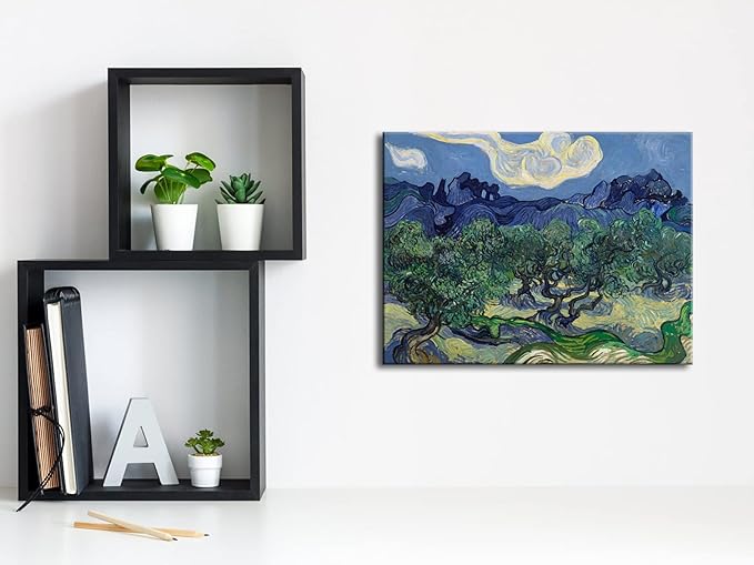 Wieco Art Olive Trees by Van Gogh Oil Paintings Reproduction Artwork Abstract Canvas Prints Wall Art Stretched and Framed Abstract Landscape Pictures Ready to Hang for Home Office Decorations