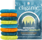 Cliganic 20 Pack Mosquito Repellent Bracelets for Adults & Kids - Natural DEET-Free Bands, Individually Wrapped
