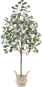 Artificial Eucalyptus Tree, 5ft Tall Mordern Fake Eucalyptus Plant with Basket, Green Silk Leaves Perfect Faux Trees for Home Office Livingroom Floor Decor Indoor Outdoor
