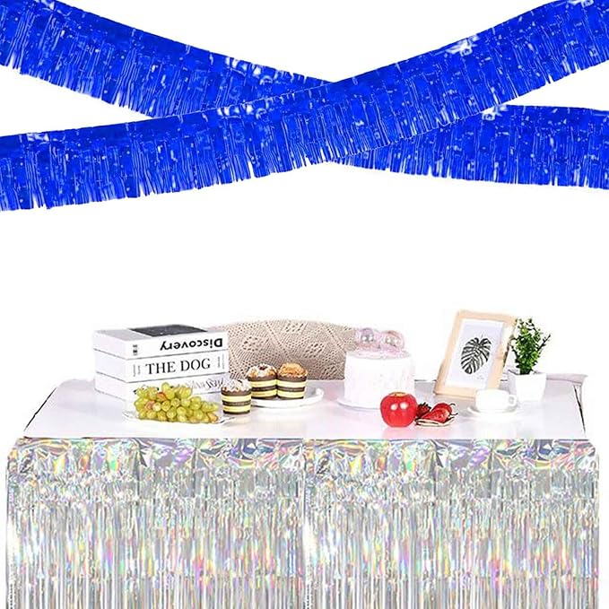 We Moment 6 Pack 10 Feet Blue Foil Fringe Garland Streamers Metallic Tinsel Banner Wall Hanging Fringe Curtain Glitter Backdrop Banner for Parade Floats Birthday Bachelorette Blue Party Decorations