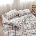 FACE TWO FACE Bedding Duvet Cover Set100% Washed Cotton Duvet Cover Linen Like Textured Breathable Durable Soft Comfy (Twin, Blue Grid)