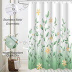 Eucalyptus Shower Curtain, Ombre Floral Leaves Plant Washable Fabric Bath Decor with 12 Hooks 72x72 inches, Mint Green