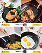 Pack of 2 Silicone Solid Turner, Non Stick Slotted Kitchen Spatulas, High Heat Resistant BPA Free Cooking Utensils, Ideal Cookware for Fish, Eggs, Pancakes(Rose Gold Black)