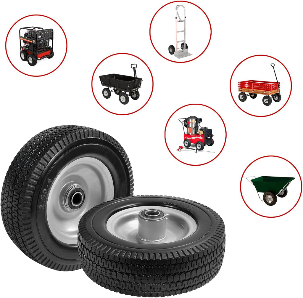 8-Inch Solid Tire Replacement - 2.50-4"Flat Free Tire and Wheel Heavy-Duty for Gorilla Carts, Yard Tractors, Wagons - Replacement Tires with 5/8" Bearings & 2.25" Offset Hub(2 Pack)