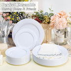 100PCS White Plastic Plates Set, 50 10.25 inch Dinner Plate and 50 7.5 inch Dessert Plates, Premium Disposable Plates for Party, Wedding
