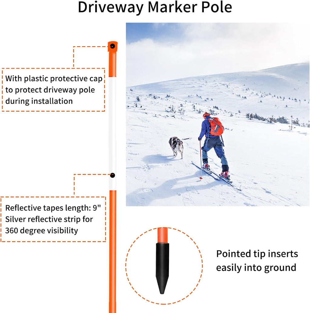 Driveway Markers Snow Stakes 48 inch Orange Plow Stakes Reflective Fiberglass, Pack of 100 for Parking Lots, Walkways