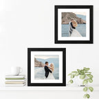 10x10 Picture Frame Set of 4 with HD Glass, Black Frames Display 8x8 Picture with Mat or 10 x 10 Without Mat, Photo Frames for Tabletop Display and Wall Mounting