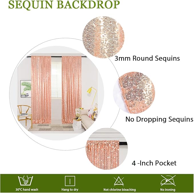 ShinyBeauty Rose Gold Backdrop Curtain 10ft Sequin Backdrop-Curtain 4 Panels Curtains Gold Photography Background for Christmas Halloween Xmas