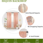 ShinyBeauty Rose Gold Backdrop Curtain 10ft Sequin Backdrop-Curtain 4 Panels Curtains Gold Photography Background for Christmas Halloween Xmas