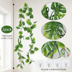 RECUTMS 2Pcs Artificial Monstera Leaf Vines 5.9FT Fake Hanging Plants Ivy Faux Tropical Palm Leaves Greenery Garland for Garden Porch Patio Jungle Luau Beach Birthday Party Indoor Outdoor Spring Décor