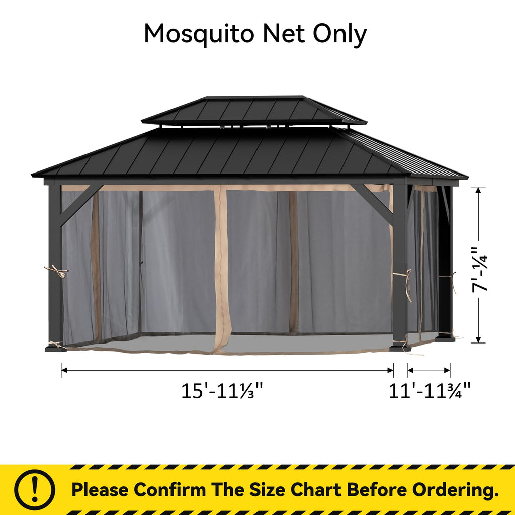 Covered Outdoor Gazebo Mosquito Netting Replacement Universal 4-Panel Sidewalls 12' x 16', Outdoor Gazebo Mosquito Nettings with Double Zipper, Replacement for Patio Canopy, Garden (Mosquito Net Only)