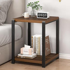 FOLUBAN Modern End Table, Square Side Table with Storage Shelf for Living Room, Rustic Wood Night Stand for Bedroom, Walnut
