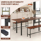 Giantex 3-Piece Dining Table Set for 4-8, 63” Extendable Dining Table with 2 Benches, Metal Frame, Dinette Table Set for Dinner, Breakfast Nook, Kitchen, Living Room, Restaurant, Walnut