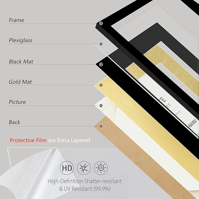 11x14 Picture Frame set of 6, Multi Certificate 8.5 by 11 Picture Frames with Mat Bulk, Document Diploma Award Frame for Wall Hanging or Tabletop Display, Black