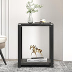 FOLUBAN Modern Side Table, Square End Table with Storage Shelf for Living Room, Rustic Industrial Wood Nightstand for Bedroom, Dark Gray