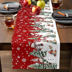 Christmas Snowman Cotton Linen Table Runner for Dining Kitchen, Xmas Tree White Snowflakes Winter Wedding Outdoor Party Tablerunners Decoration, Dresser Scarf Coffee Tablecloth Runners 13x60 Inches