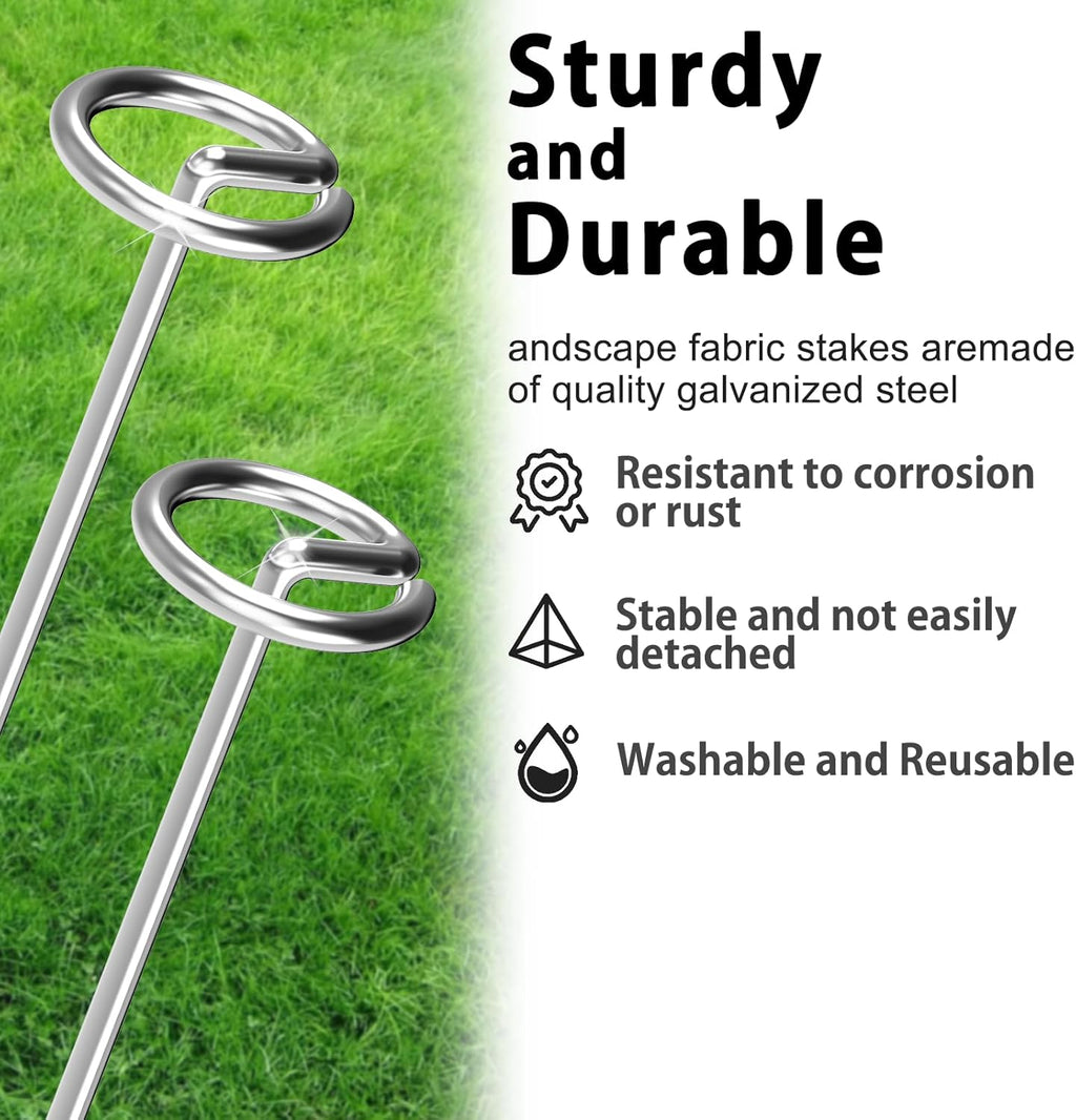 120 Pack Heavy Duty 8 Gauge Galvanized Landscape Fabric Pins, 6 Inch G-Shaped Round Top Weed Barrier Stakes for Garden, Erosion Control, Tent, Ground Cover (Silver)