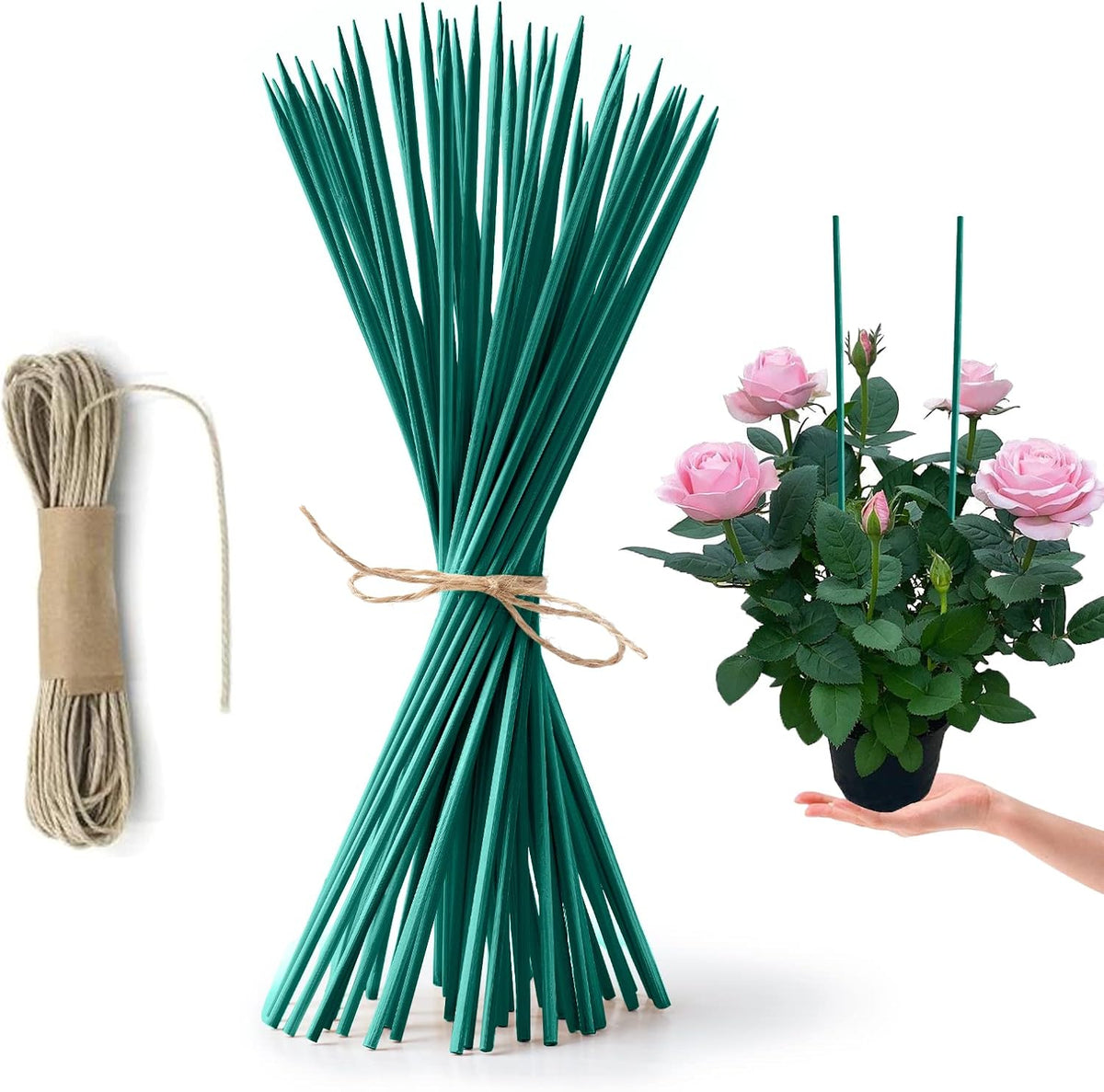 HOPELF 50 Pack 12" Bamboo Plant Stakes for Wood Garden Sticks，Wooden Plant Supports，Indoor Gardening Plant Supports，Floral Plant Support ，Potted Plants，Crafts, More Size Choices 8"/12"/16"