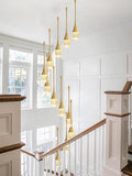 12-Lights Staircase Chandelier Gold Pendant Light Fixture for Sloped High Ceiling Raindrop Chandelier for Living Room Foyer Hallway Villa