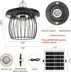 Solar Shed Lights with 2 Motion Sensors, Classic Metal Solar Chandelier Outdoor with 5 Lighting Modes, Waterproof Pendant Lamp with Remote Control for Gazebo, Garden, Patio, Barn(16.4FT Cord, 2 Pack)