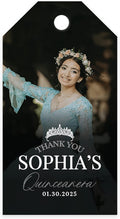 Andaz Press 40-Pack Personalized Quinceañera Favor Tags with String, Classic Thank You Gift Tags with Custom Photo Crown for Quince Años XV 15th Birthday Favor Gifts, Quinceanera Decorations