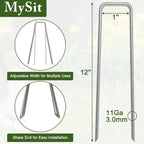 MySit 12" Garden Stakes Pins Landscape Staples 11Ga Tent Stakes 12 Pack, Heavy Duty Galvanized Steel Metal Yard Stakes Ground Lawn Staples Fence Anchors for Weed Barrier Fabric