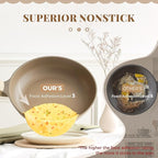 Nonstick Frying Pan with Lid, Healthy Skillet, Egg Pan Nonstick Omelet Pan Chef's Pan, PFOA & PTFE Free, Induction Compatible (10 Inch W/L Natural Linen)