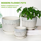Hlukana Ceramic Plant Pots Set of 3, 6.75/5.6/4.2 inch Planters with Drainage Holes and Saucer, Flower Pot Outdoor Indoor, Modern Decorative Planters for House Plants Garden Planters Succulent Pots