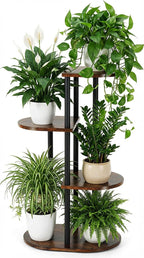 Korrie Home Tiered Plant Stand Indoor, Tall 4 Tier 5 Potted Wooden Plant Shelf for Multiple Flower Plants, Multi Corner Metal Plant Holder Indoor for Patio Garden Patent Design Living Room Balcony Bedroom, Rustic Brown