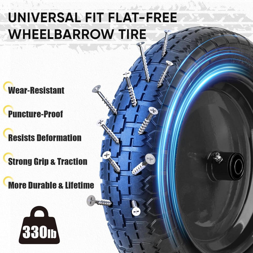TICONN 4.80/4.00-8 Tire, 14.5" Flat Free Wheelbarrow Tire and Wheel, Solid Replacement Tires, 5/8" 3/4" Bearings, Universal Fit 4.80/4.00-8, 3.50/3.00-8, 4.00-6 (14.5" Black, 2PK)