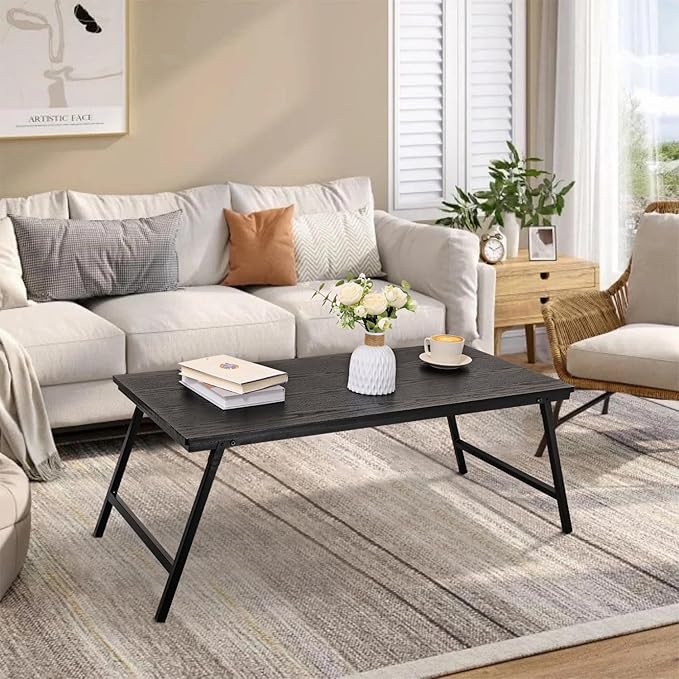 Black Wooden Coffee Tables for Living Room Folding Floor Table Desk for Sitting on The Floor Rectangular Portable Low Floor Desk for Small Spaces Apartments