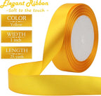 Yellow Solid Satin Ribbon 1 Inch 25 Yards Solid Polyester Fabric Ribbon for Gift Wrapping Wedding Christmas Baby Shower Birthday Party Decoration Handmade Immortal Flower Craft