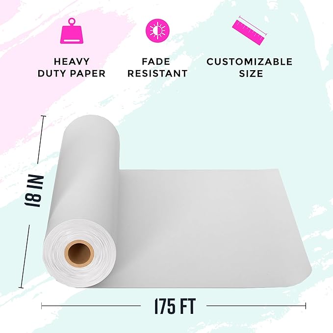 Bryco Goods 18”x2100” (175’) White Kraft Paper Roll for Painting, Drawing, Banner, Bulletin Board, Easel Paper, Floor Covering, Packaging, Shipping, Gift Wrapping, Arts & Crafts – Made in USA