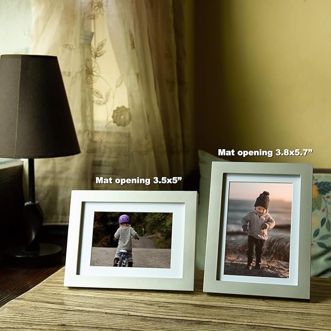 KINLINK 5x7 Picture Frame Light Grey, Solid Wood Frames with Acrylic Plexiglass for Pictures 4x6 with Mat or 5x7 without Mat,Tabletop and Wall Display Photo Frame Set of 4