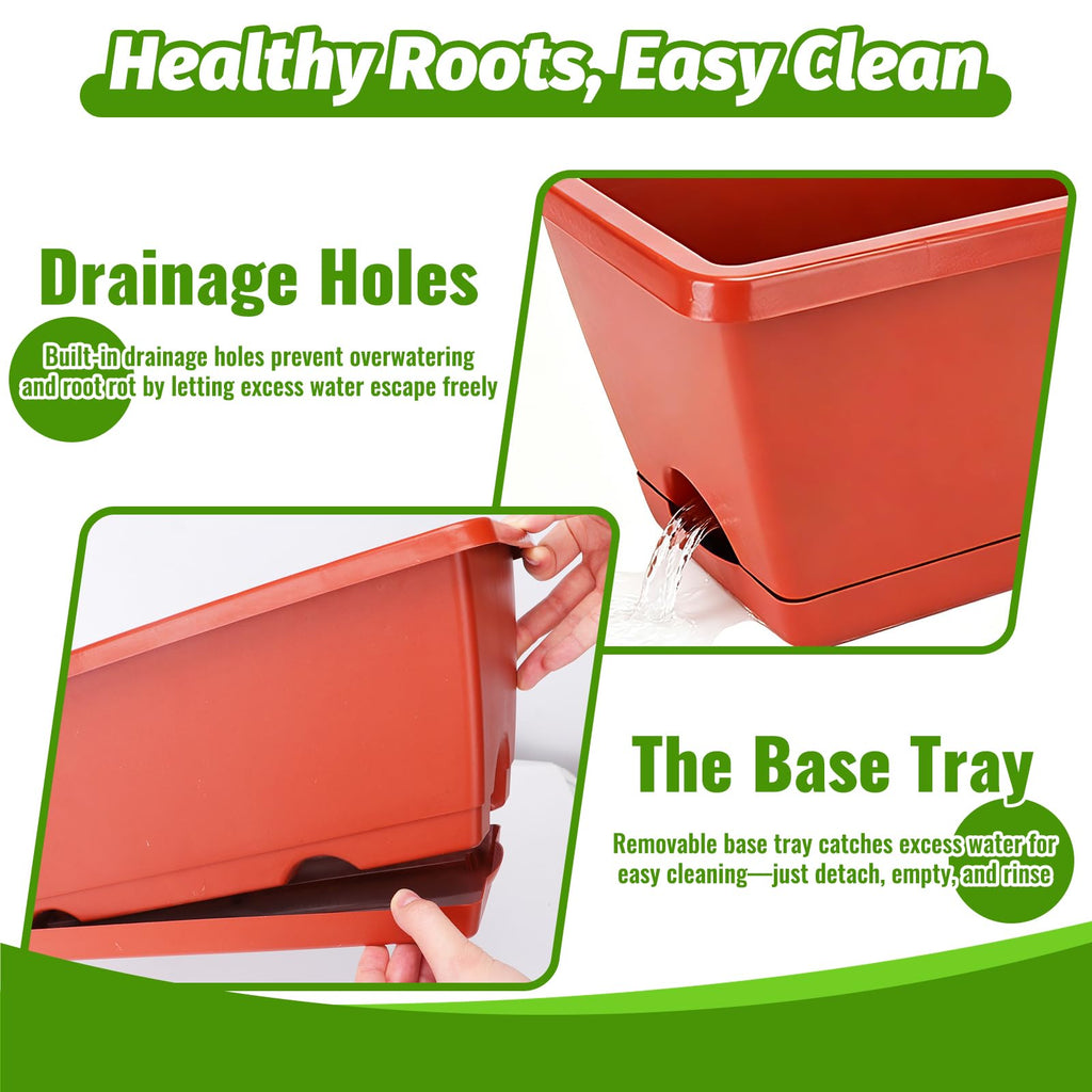 CAKKVDE 7 Pack 17 Inch Rectangular Plastic Window Box Planters(Brick-red)