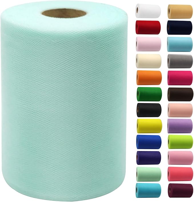 Aqua Blue Tulle Fabric Rolls 6 Inch by 100 Yards (300 feet) Fabric Spool Tulle Ribbon for DIY Tutu Bow Baby Shower Birthday Party Wedding Decorations Christmas Craft Supplies